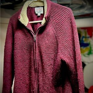 Men’s Lucky Brand medium zip up sweater w/ subtle mock fur neck for x-tra warmth